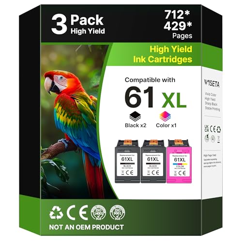 61XL Ink Cartridges Black and Color 3-Pack Replacement for HP 61XL Ink Cartridge Combo Pack 2 Black, 1 Color Work with HP Envy 4500 5530 4502 4501 5535 OfficeJet 4630 4635 DeskJet 2540 1000 1010