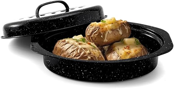 13 Enamel Roaster With Lid Oval Roasting Pan For Oven,Turkey Roaster Pot Broiler Pan Chicken Vegetables Suitable For Dining With Two People High Cookware Small Baking Pan