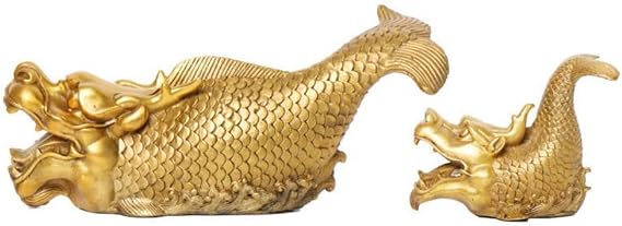 Top Brass Lucky Fish Statue & Figurine, Arowana Gift & Decor, Arowana Gifts for Men/Lovers, Feng Shui Decor, Feng Shui Statue/Gifts (Large)