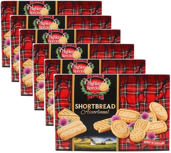 Highland Scottish Shortbread Biscuits 200g - Traditional Scottish Short bread Fingers Individually Wrapped, Luxury Scottish Shortbread Assortment Bundle, Rich Butter Biscuits (Pack of 6 x 200g)