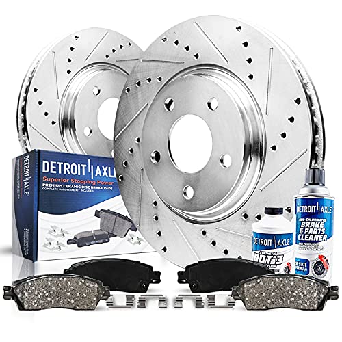 Detroit Axle - Front Brake Kit for Audi Q7 Porsche Cayenne Volkswagen Touareg Replacement Drilled & Slotted Brakes Rotors and Ceramic Brake Pads: 13.78 inch Rotors