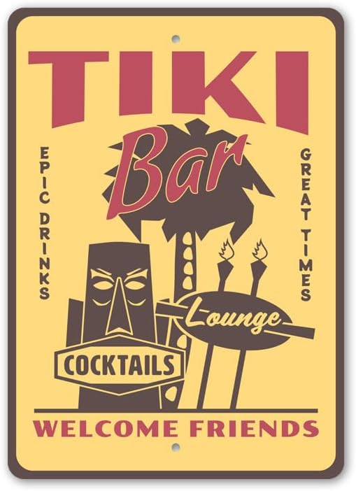 Tiki Bar Cocktails Lounge Epic Drinks Great Times Sign - 8" x 12"