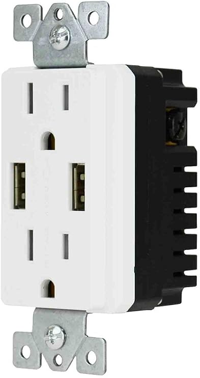 DATA COMM Electronics 48-0204-WH High-Speed Decor Duplex Receptacles Electrical Wall Outlet USB Ports 4.0A Fast Charge, White