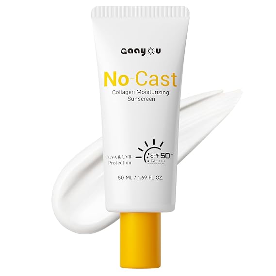 No Cast Moisturizing Sunscreen SPF50 PA++++ Collagen Facial Sunscreen Korean Sunscreen with Hyaluronic Acid, Oil Free, No White Cast Natural Sunscreen for All Sensitive Skin Type
