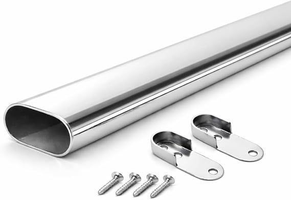 Oval Wardrobe Rail Polished Chrome Hanger Pole Closet, Hanging Rails and Fittings for Clothes (500mm (0.5m) ~19.7″)