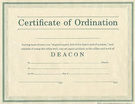 Certificate of Ordination Deacon Parchment Paprer