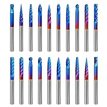 Hakkin 20 Pcs Carbide Rotary Burrs Set, End Mill CNC Router Bit, 1/8" Shank Nano Blue Coating Ball Nose End Mill, Double Cut Coat Rotary Drill for Die Grinder Woodworking, Engraving, Drilling, Carving