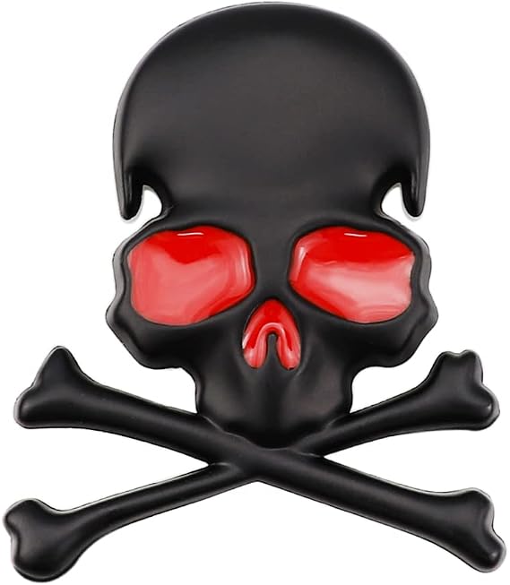 3D Skeleton Skull Emblem Car Side Rear Front Hood Trunk Door Fender Bumper Tail Box Car Motorcycle Personality Decoration Metal Badge Decal Sticker (1 PCS, Black Red), CR-Sk