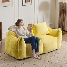 Giant Bean Bag for Adults, Oversized Ultra Soft Fluffy Loveseat Bean Bag Couch, Faux Fur Chase Lounge Large Chair with Filler, No Assembly Required Cozy Reading Chair with Pillows (Yellow)