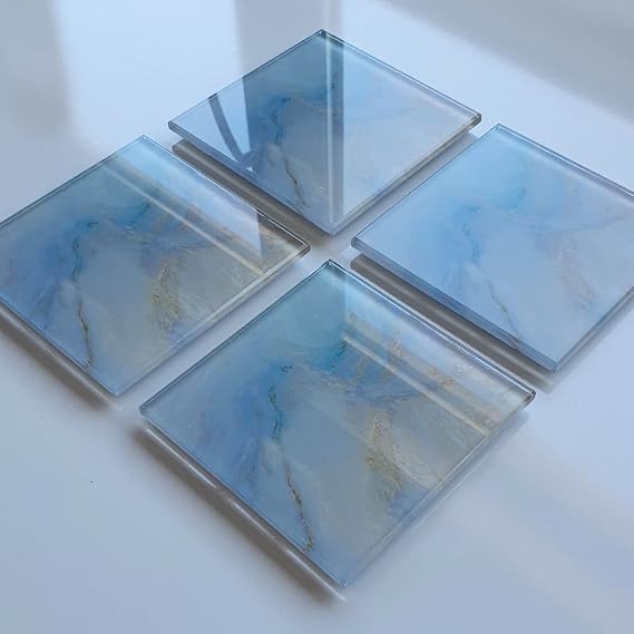 DECORITA 4'lü Takım | Cam Bardak Altlığı | 10cm X 10cm | (SUPREME MERMER)