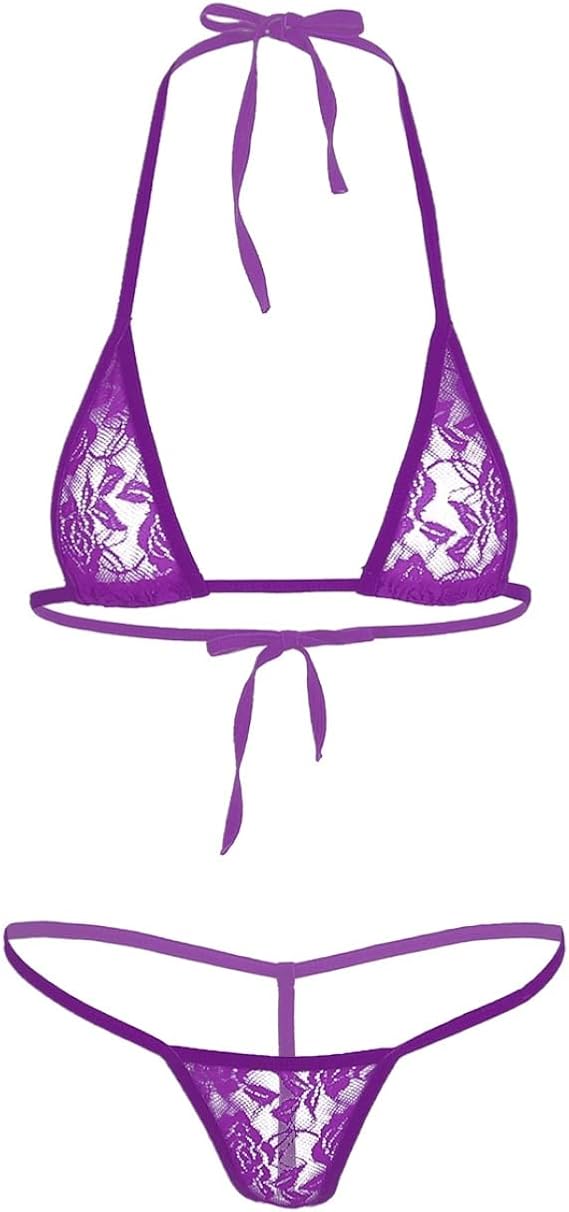 Women's 2 Piece Micro Bikini Set Halter Bra Tops with G-String Extreme Brazilian Swimsuits