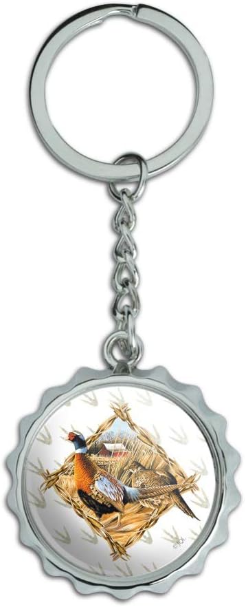 Pheasant Diamond Keychain Chrome Plated Metal Pop Cap Bottle Opener