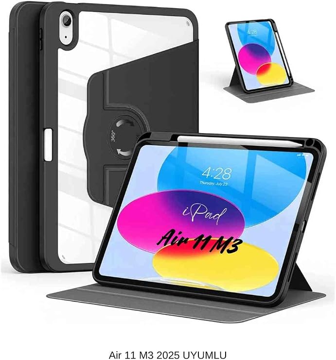 iPad Air 11 2025 M3 Çip ile Uyumlu 360° Dönebilen Yatay Dikey Standlı Fuchsia Pino Tablet Kılıfı