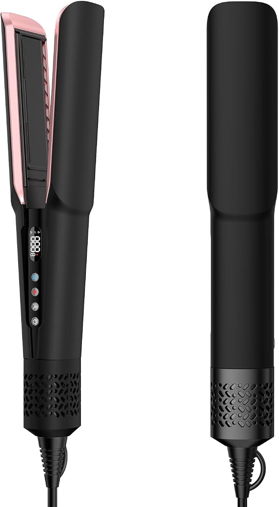 Hair Straightener - 2 in 1 Wet to Dry Hair Dryer and Straightener with High-Speed Airflow + Rapid Heat-Up + Customizable Temperature + LCD Display & Auto Shut-Off + No Heat Damage (Dark Black)