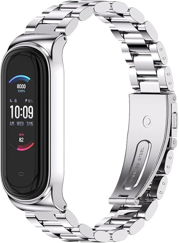 Metal Replacement Strap for Amazfit Band 5 - Wristband Watch Strap Compatible with Amazfit 5 Fitness Tracker (Beads, Sliver)