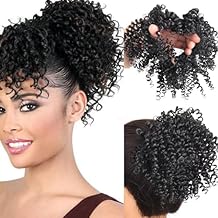 Afro Kinky Curly Pony Tails Hair Extensions for Women Drawstring Messy Bun Hair Pieces Short Curly Clip in Hair Extensions for Updo 6 Inch (Black)