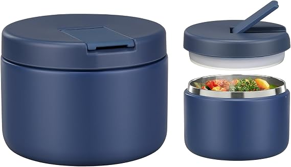 Itslife Thermal Food Container 350 ml Stainless Steel Warming Container Leak-proof Lunch Container with Buckle Cover Wide Neck Insulation Suitable for Cold and Hot Food Blue