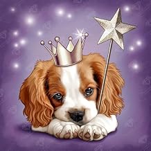 DIAMOND ART CLUB Night Fairy King Charles Puppy Diamond Painting Kit, Fun DIY Crafts for Adults, Round Diamond Art Canvas, 13" x 13" (33 cm x 33 cm)