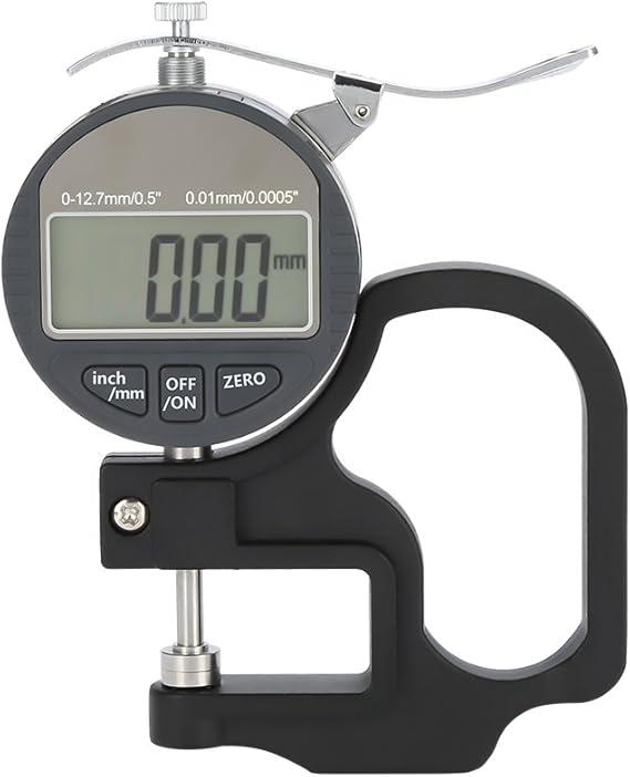 0-12.7mm 0.01mm Leather Thickness Gauge Digital Display Paper Leather Cloth Thickness Gauge Electronic Micrometer Percentage Thickness Meter Inch Metric with Precise LCD Display
