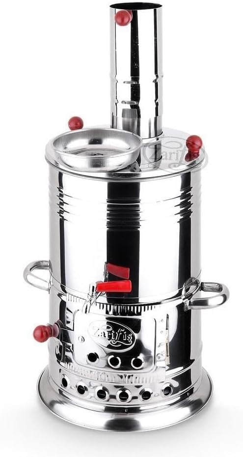 elegant small wood samovar with steel teapot