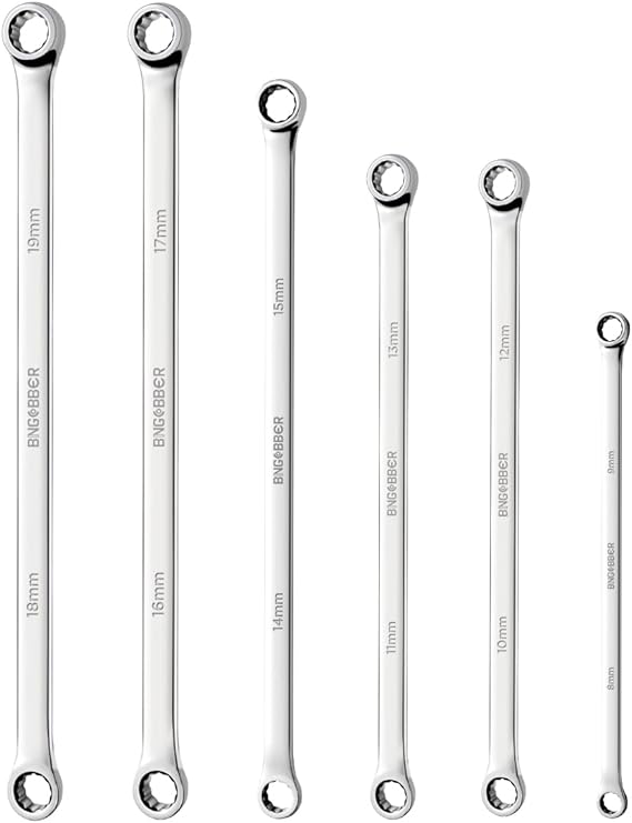 Double Ring Spanner Set 6 Pieces Extra Long Spanner CV Steel 8 mm - 19 mm