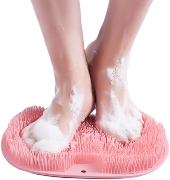 Shower Foot Back Scrubber Massage Pad, 2025 Upgraded Silicone Shower Foot Scrubber Mat Wall Mounted Back Cleaning Pad Exfoliating Bath Wash Mat (Pink)