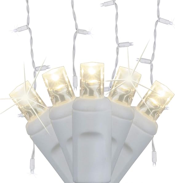 Wintergreen Lighting SoftTwinkle 70 LED Warm White Icicle Christmas Lights, 7.5 ft White Wire Indoor/Outdoor Commercial Grade Slow Twinkling Holiday & Wedding Decorations