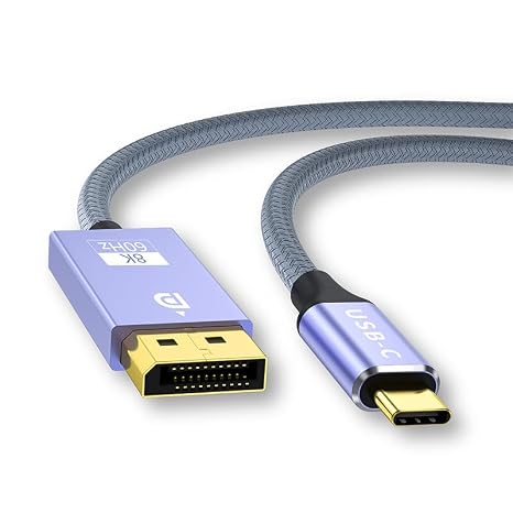 8K@60Hz USB C to DisplayPort 1.4 Cable (8K@60Hz, 4K@144Hz, 2K@240Hz), 32.4Gbps, USB-C to DP Cable Compatible for iPhone 16/15,MacBook Pro/Air,Odyssey G8/G9 (6.6FT/2m)