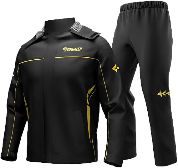 Motorcycle Rain Suit Reflective Waterproof Rain Gear 2 Piece Set with Jacket & Pant for Adult Cycling Riding Motorbike Suit