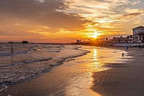 Lantern Press Galveston, Texas, Sunset at Galveston Beach, Photography A-94491 (12x18 Wall Art Poster, Digital Print Decoration)