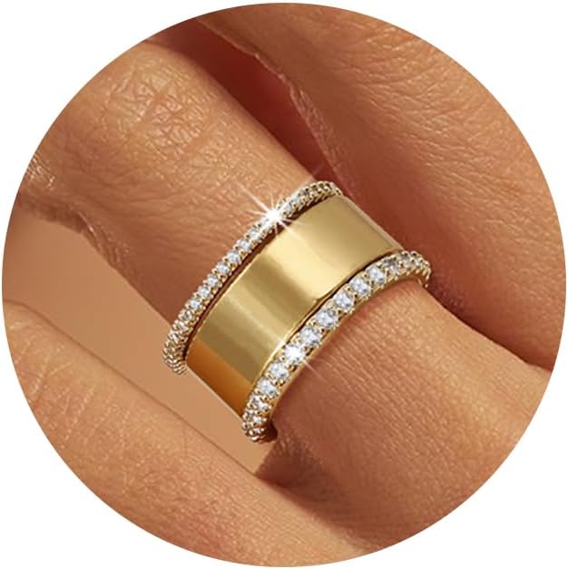 BOMAIL 3Pcs Stackable Gold Rings for Women Non Tarnish Chunky 14K Gold Plated Rings Set Dainty Engagement Wedding Cubic Zirconia Bands Thin Thumb Pinky Stacking Promise Statement Rings (B-9)