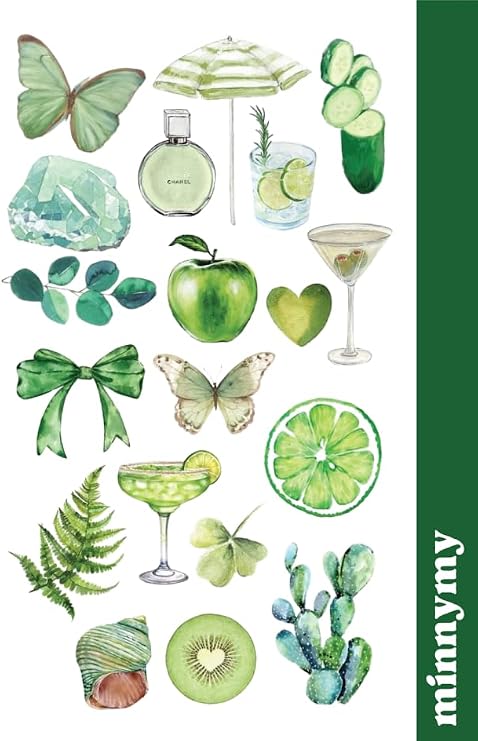 Green Collection Retro Sticker, Çıkartma, Ajanda, Günlük, Planlayıcı, Bullet Journal,Scrapbook