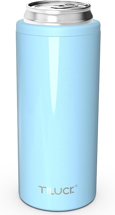 Skinny Can Cooler, Stainless Steel Insulated Slim Cans, 12 oz | Beer & Hard Seltzer, Doucle-Walled Stainless Steel Insulated Slim Cans, Slim 12 oz (Glitter Sky)