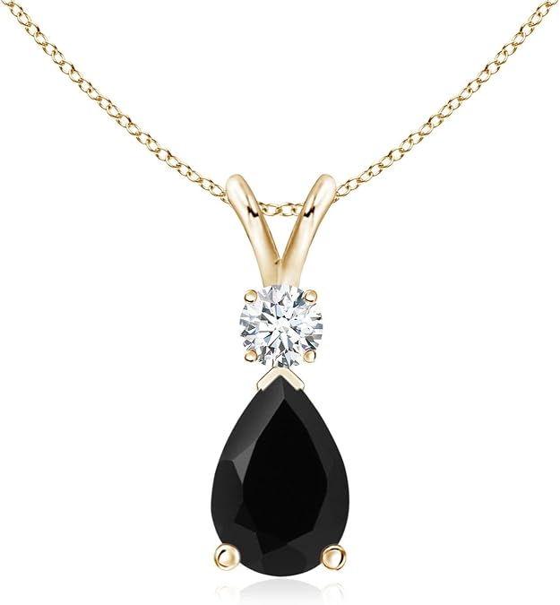 Angara Women's Teardrop Natural Black Onyx Necklace With Diamond | Black Gemstone Drop Pendant | Solitaire Jewelry Available in 14K Solid Gold / Silver