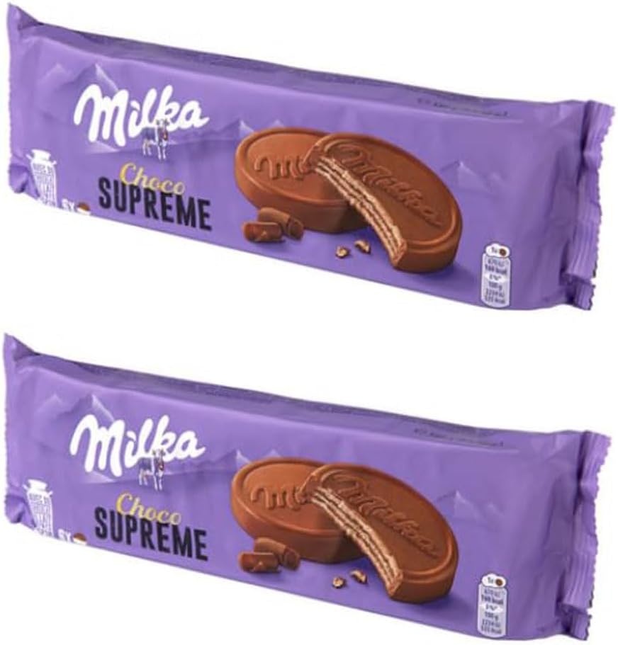 Milka Supreme Biscuits, 6.3 oz 180 g x 2 Packs, Luxurious Combination of Thick Chocolate & Moist Cookies, Perfect for Snacks & Coffee Time