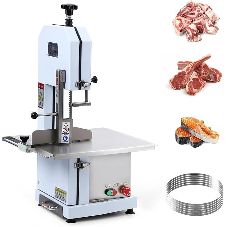 1100W Electric Bone Saw Machine, 0.8-5.9Cutting Thickness, 2.6HP Frozen Meat Cutter, Commercial Bandsaw with 6 Saw Blades, Table Sawing for Chops, Frozen Meat Chicken-19x17in