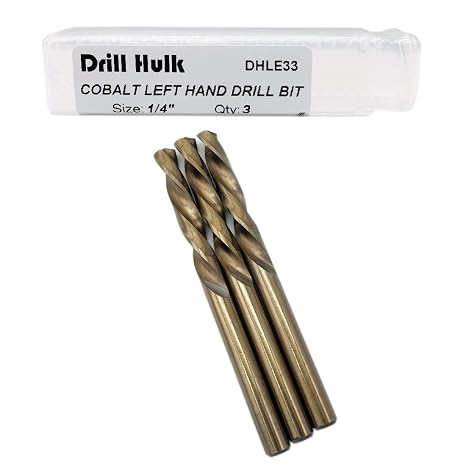 1/4-Inch Cobalt Steel M35 Left Hand Drill Bit, Pack of 3 | for Removing Damaged Bolts and Screws