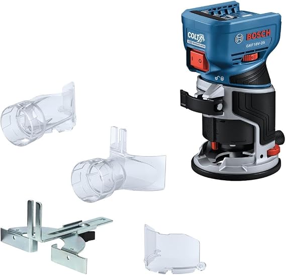 BOSCH GKF18V-25N 18V Brushless ColtTM Palm Router | Cordless Power and Precision for Woodworking Projects - Includes Dust Extraction System and Variable Speed Control (Bare Tool)