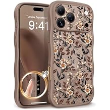 GVIEWIN for iPhone 17 Pro Case Compatible with MagSafe [Curly Wave Edge][Full Camera Protection] Floral Translucent Shockproof Magnetic Women Phone Case for iPhone 17 Pro 6.3'', Bunchflower/Brown