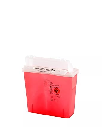 SharpSafetyTM Safety in Room Sharps Container, Counterbalance Lid, Transparent Red, 5 Quart, Case of 20