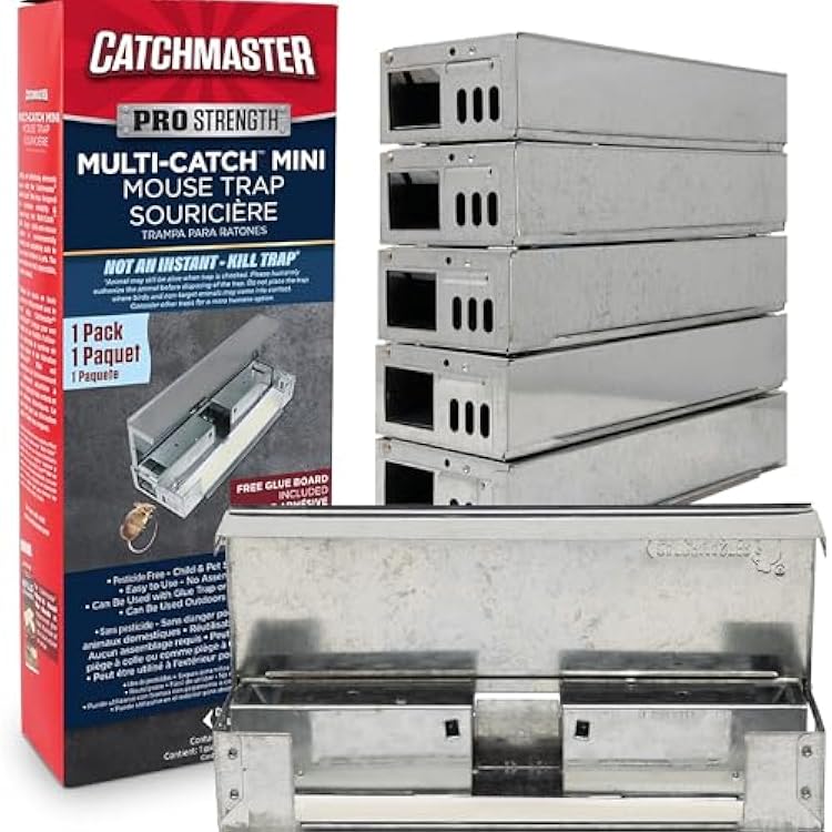 Catchmaster Multi-Catch Mini Mouse Trap 6-Pack, Humane Mouse Traps Indoor for Home, Includes Replaceable Glue Board, Live Catch Pest Control for Garage & Shed