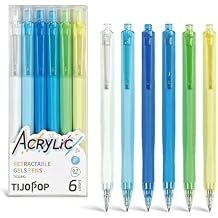 6PCS Acrylic Gel Pens- 0.7mm Fine Point Multicolor Ink Pens,Smooth Writing Retractable Pens for Colored Writing and Sketching