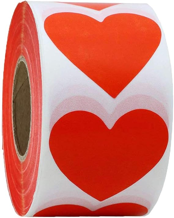 Red Heart Stickers Valentines Day Heart Crafting Scrapbooking Labels Heart Shape Color Coding Labels- 2" Natural Adhesive Envelop Seals Labels 500 Per Roll.