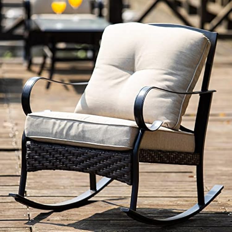 Mid-Century Patio Garden Iron Seating and Table Sofa Set with Beige Cushions Single Item Included Rocking Chair2