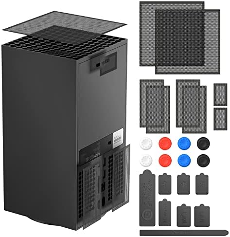 Dust Cover for Xbox Series X Console, 2 Pack Vent Filter PVC Dustpoof Mesh Case and Silicone Dust Plugs for USBHDMI Port Compatible with Xbox Series X Game Console, Includes 8pcs Joystick Caps