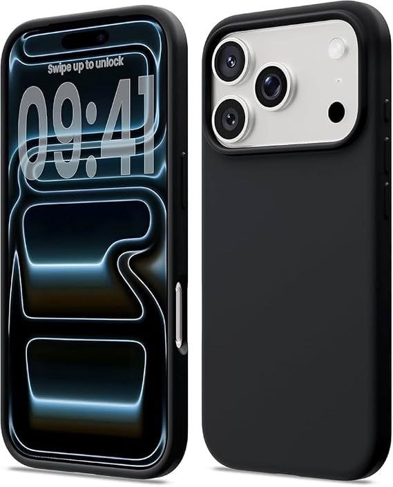 [SİYAH LANSMAN] For iPhone 17PROMAX modeli ile uyumlu İçi Kadife Yüzey Matte Esnek Silikon Kayma Yapmaz Darbe Emici Telefon Kılıfı (Siyah, 17PROMAX)