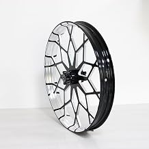 Custom Motorcycle Wheel with Geometric Web Design, Black and Silver Finish, 30 Inch, Forged Aluminum Alloy, (30 * 3.5)