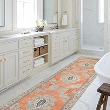Fame Rugs Turkish Rug. Washable Vintage Oriental Antique Inspired Traditional Doormat Small Modern Area Rugs Luxury Entryway Entry Bedroom Bathroom Kitchen (380TT, 2'5 x 6'9)