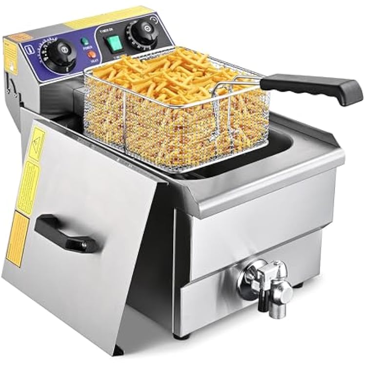 WeChef Commercial Electric Deep Fryer 11.7L 1500W Fryer wTime Control and Oil Filtration Single Removable Basket Stainless Steel Countertop Fryer for Commercial Restaurant Use