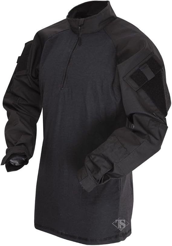 Tru-Spec T.R.U. 1/4 Zip Combat Shirt, Men's Tactical Long Sleeves - 65/35 Polyester Cotton Rip-Stop Fabric, Black - X-Large Long